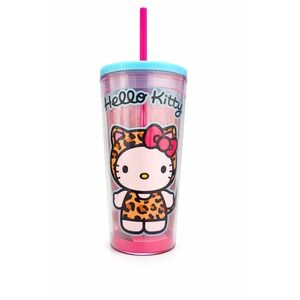 Hello Kitty Leopard Outfit Plastic Tumbler‎ Cup Lid Straw Sanrio Pink